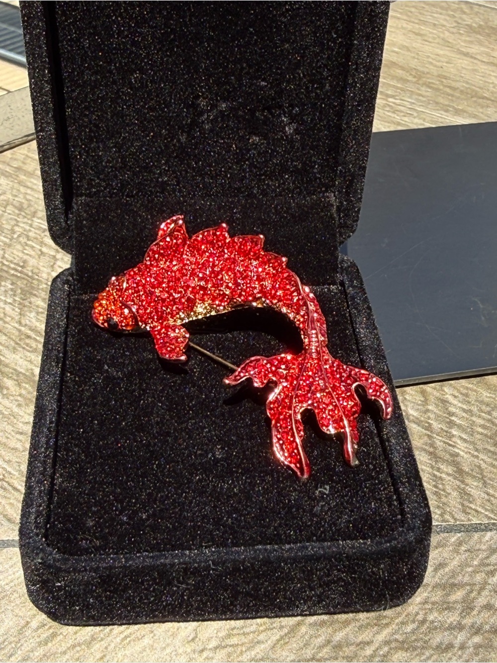 NWT Red Coy Fish Brooch Pin - Sparkling Koi Style Crystal Rhinestone